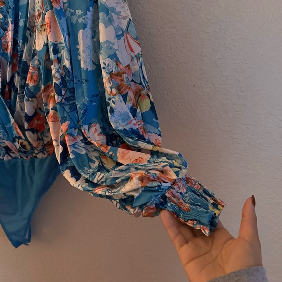 Oceans Away Blue Floral print Kimono Bodysuit - Picture 3 of 7